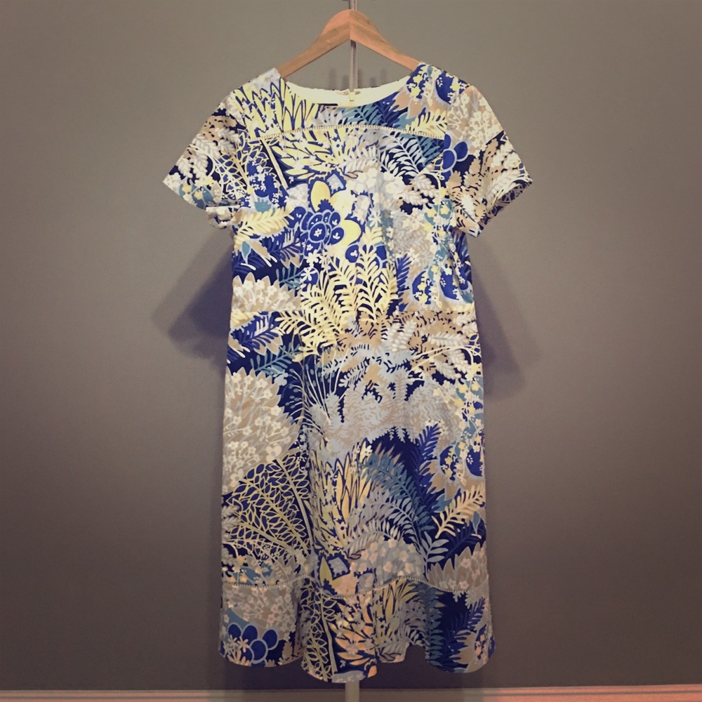 Talbots NWT Blue + Tan Midi Dress